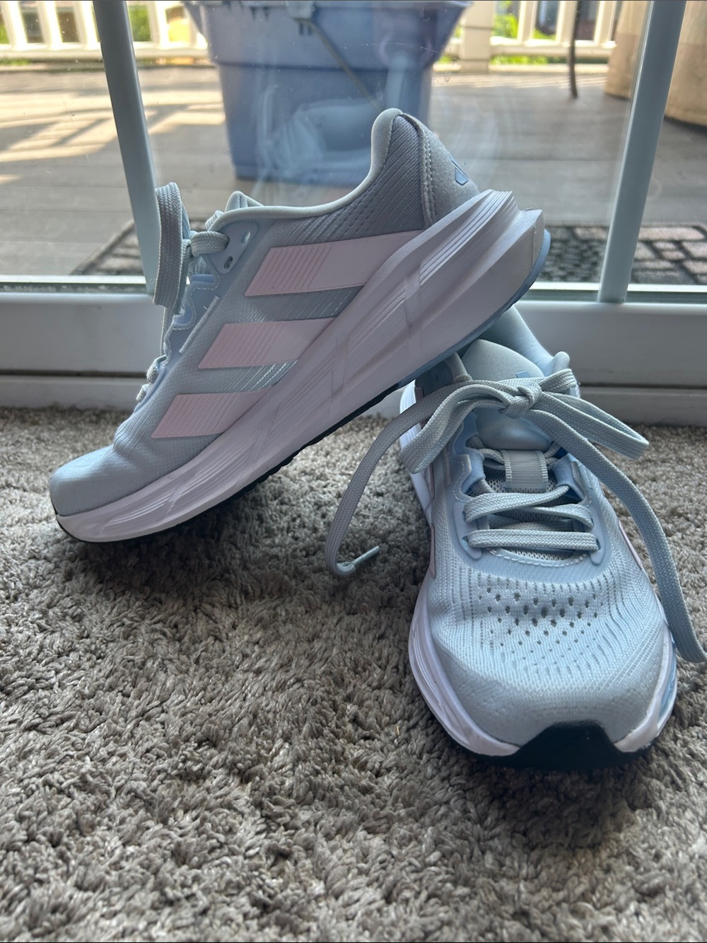 Adidas size 6 Women's Light Blue and White Running Sneakers. Worn twice.